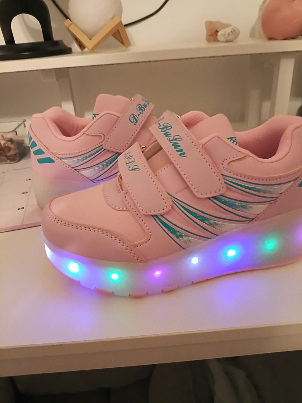 Kids Pink Light-Up Roller Sneakers with USB Charging